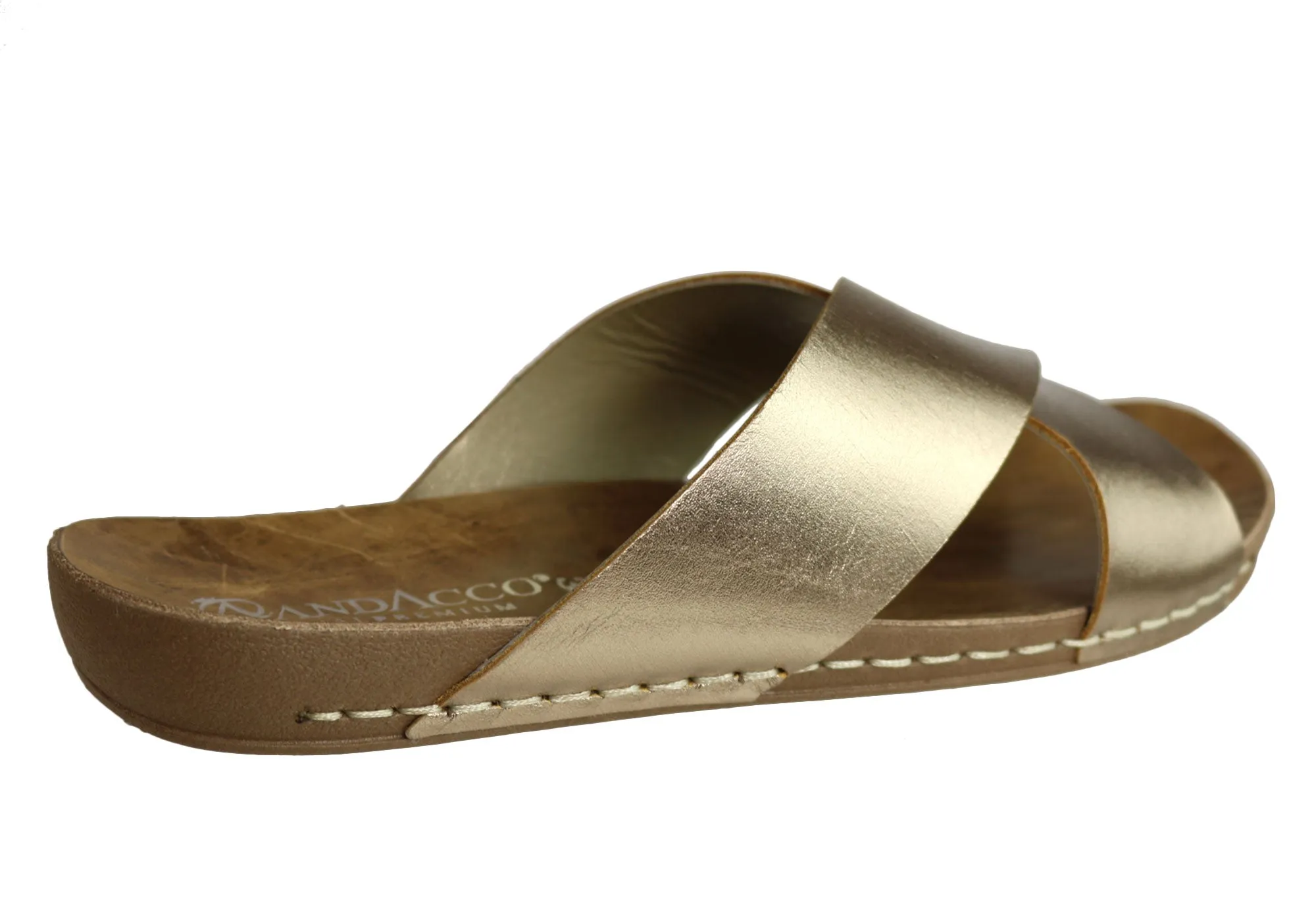 Andacco Hilly Womens Comfort Flat Leather Slide Sandals Made In Brazil