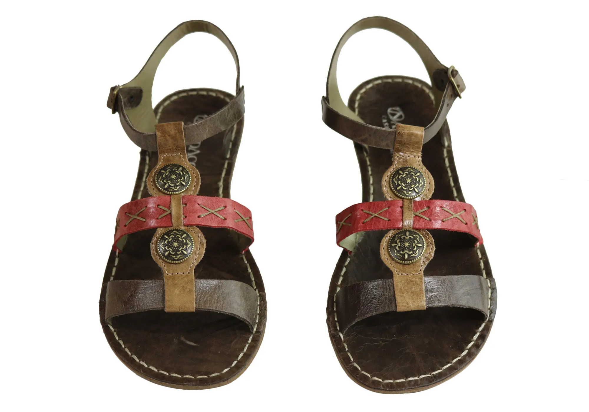 Andacco Madisson Womens Comfort Flat Leather Sandals Made In Brazil