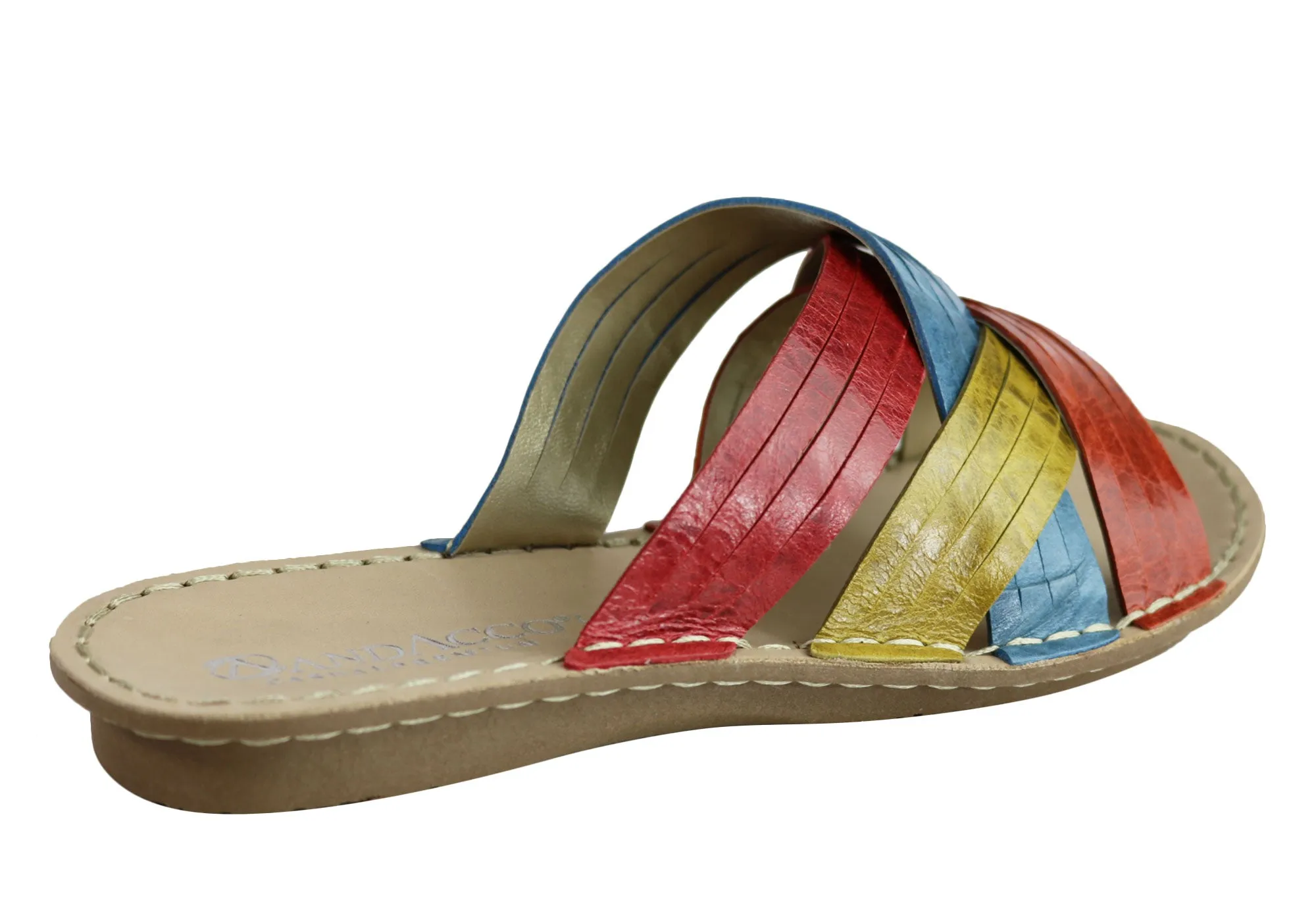 Andacco Memba Womens Comfortable Leather Slide Sandals Made In Brazil