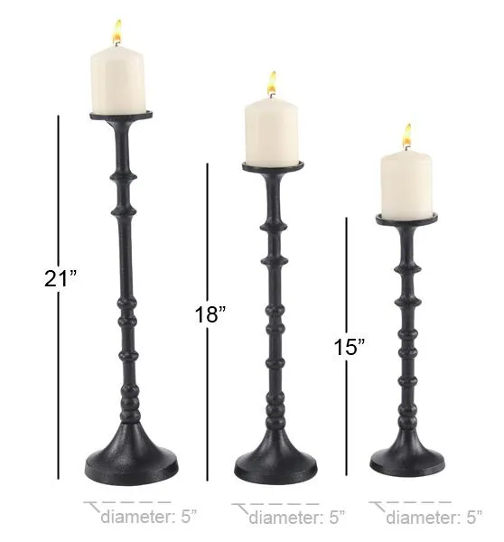 BLACK METAL INDUSTRIAL CANDLE HOLDER SET OF 3