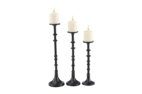 BLACK METAL INDUSTRIAL CANDLE HOLDER SET OF 3