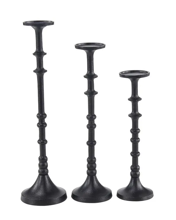 BLACK METAL INDUSTRIAL CANDLE HOLDER SET OF 3