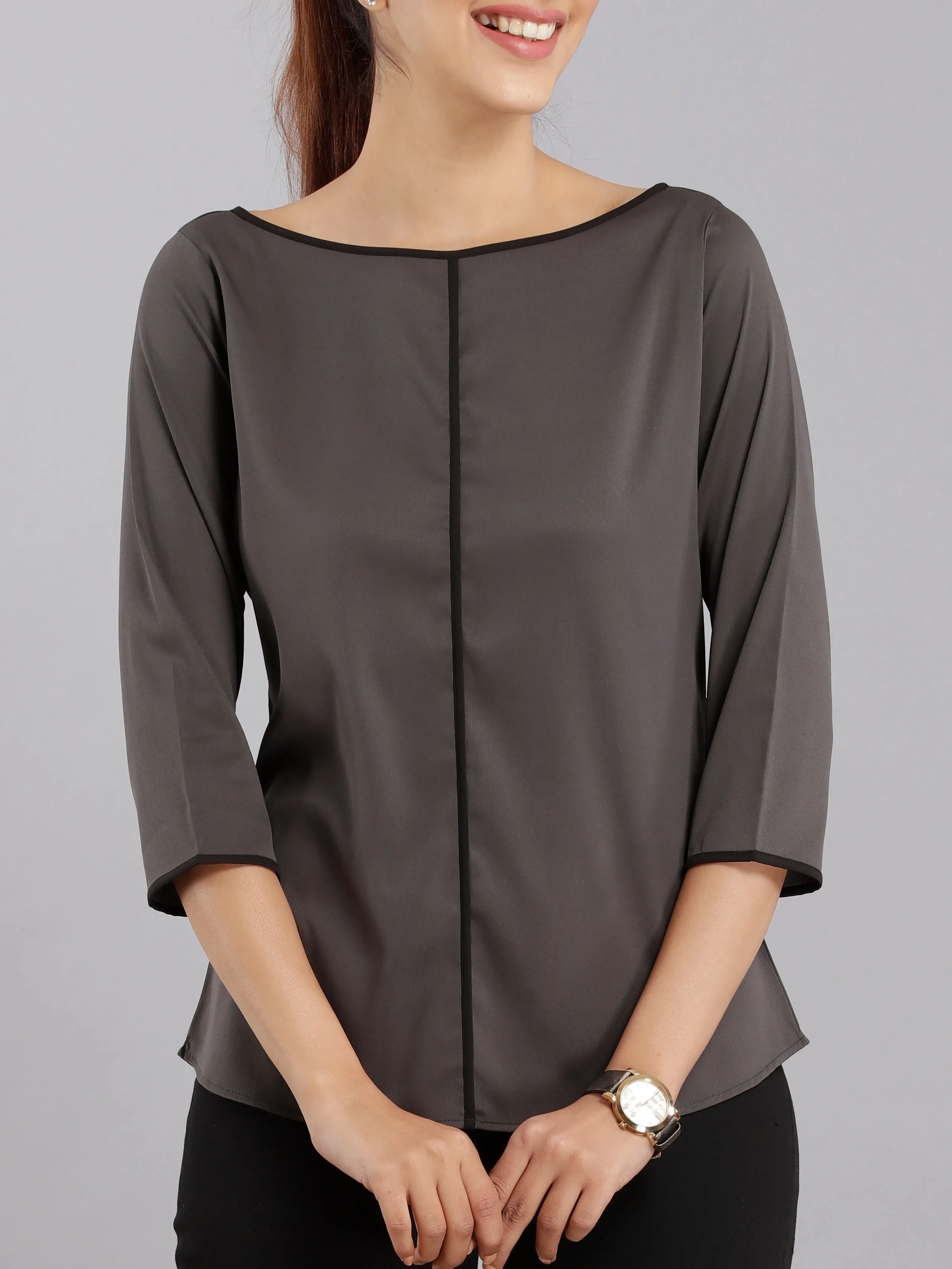 Boat Neck Top- Grey