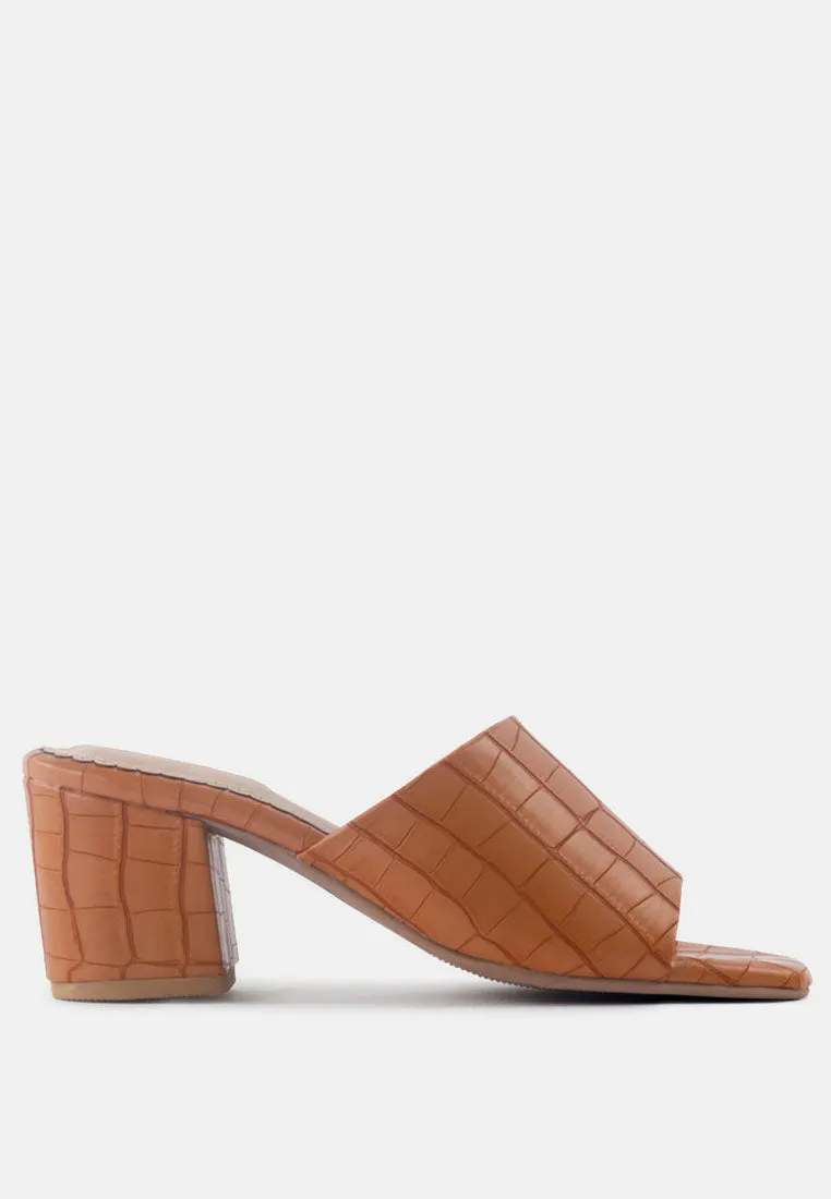 Dumpllin Croco Slip-On Block Heel Sandals By Ruw