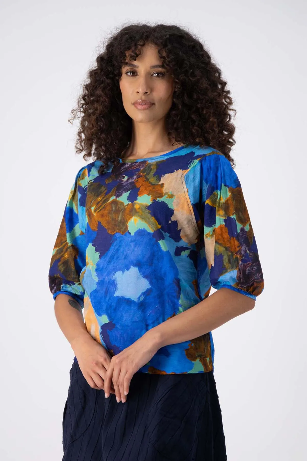 Fiorella Blouse Ocean in Seersucker