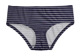 Girls UPF 50  Printed Swim Briefs  | Marine Navy w- White Stripes