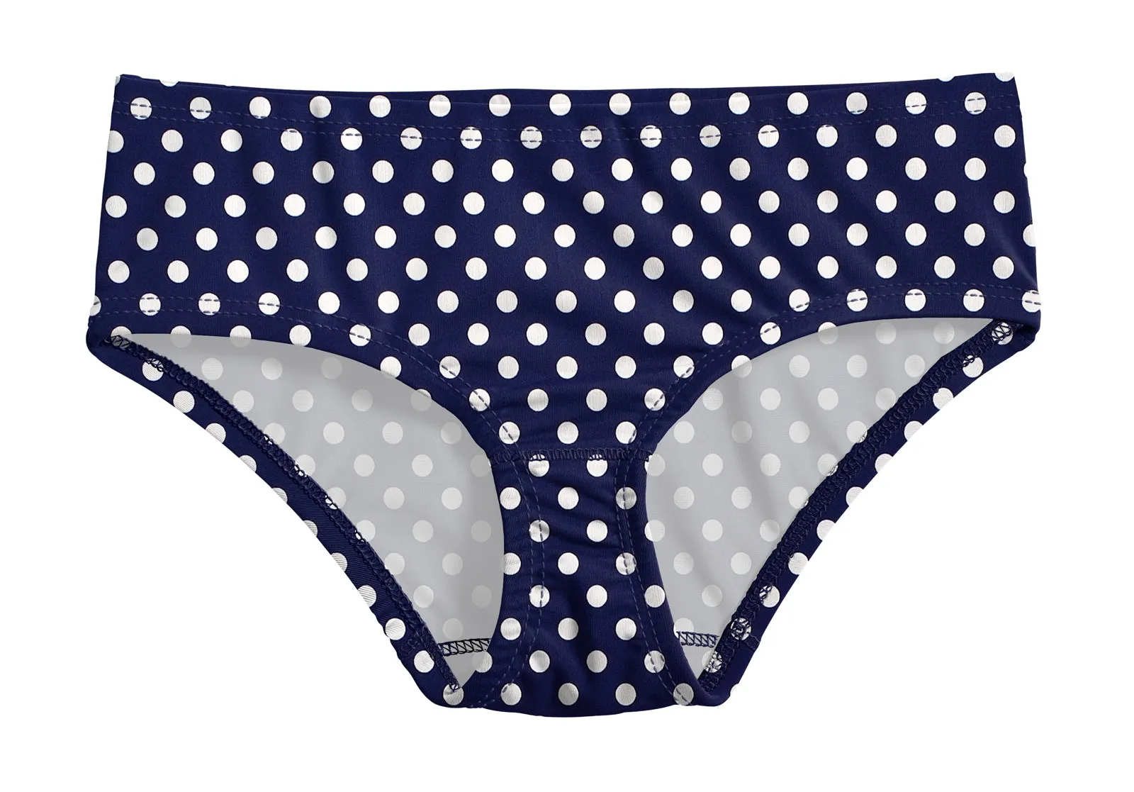 Girls UPF 50  Printed Swim Briefs  | Navy w- White Polka Dot