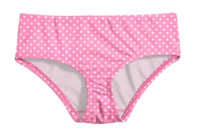 Girls UPF 50  Printed Swim Briefs  | Pink w- White Polka Dot