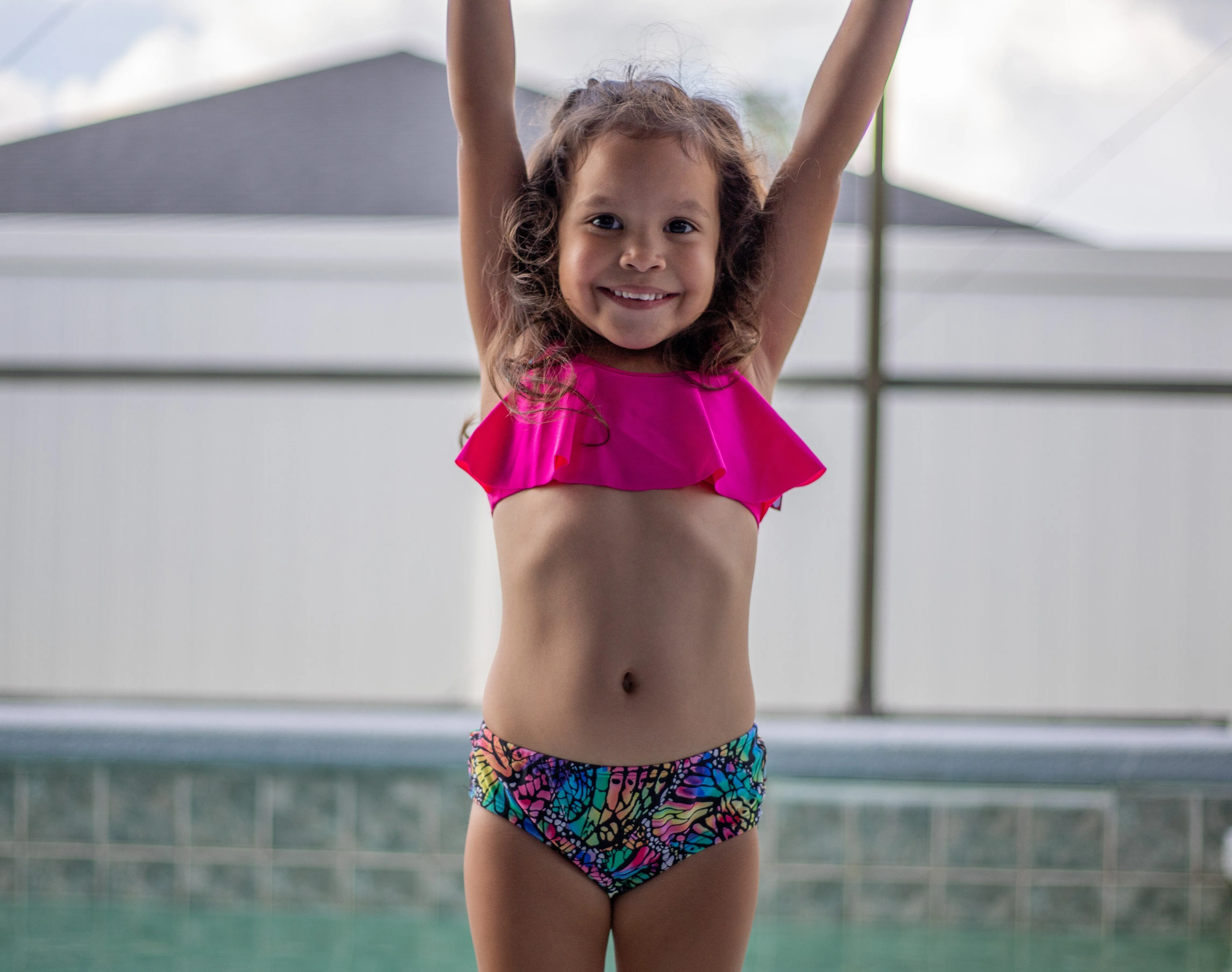 Girls UPF 50  Printed Swim Briefs  | Turquoise w- White Polka Dot