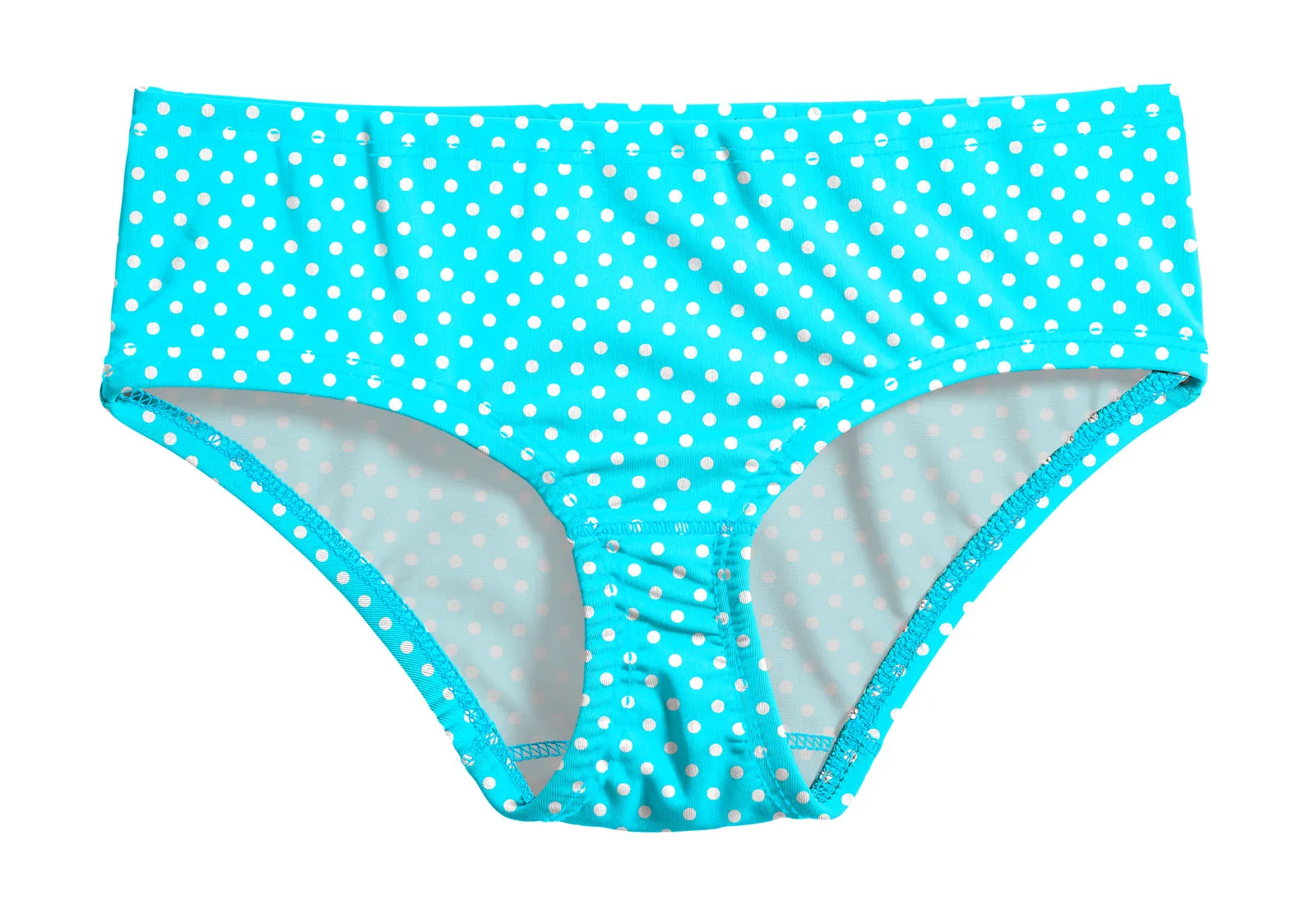 Girls UPF 50  Printed Swim Briefs  | Turquoise w- White Polka Dot