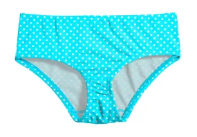 Girls UPF 50  Printed Swim Briefs  | Turquoise w- White Polka Dot