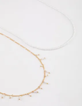 Gold Flower Pearl Layered Necklace