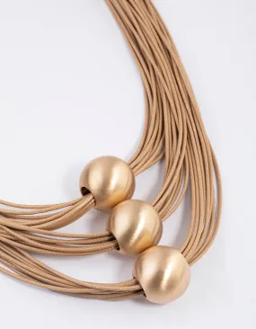 Gold Wax Cord Triangle Ball Layered Necklace