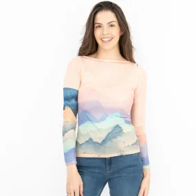 Karen Millen Pink Landscape Boat Neck Long Sleeve Tops