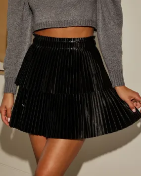 Nayla Pleated Tiered Leather Mini Skirt