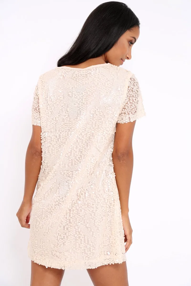 Nude Sequin Oversized Shift Dress - Lilly