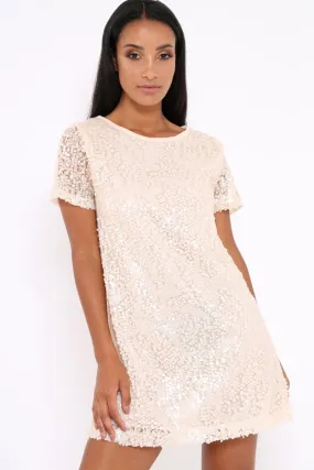 Nude Sequin Oversized Shift Dress - Lilly