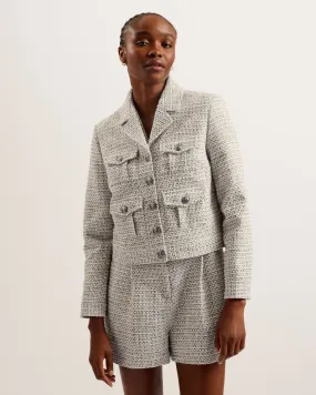 Osamu Boxy Fit Cropped Boucle Jacket Ivory