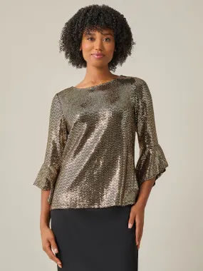 Petite Ruffle Sleeve Top, Sparkle Detail