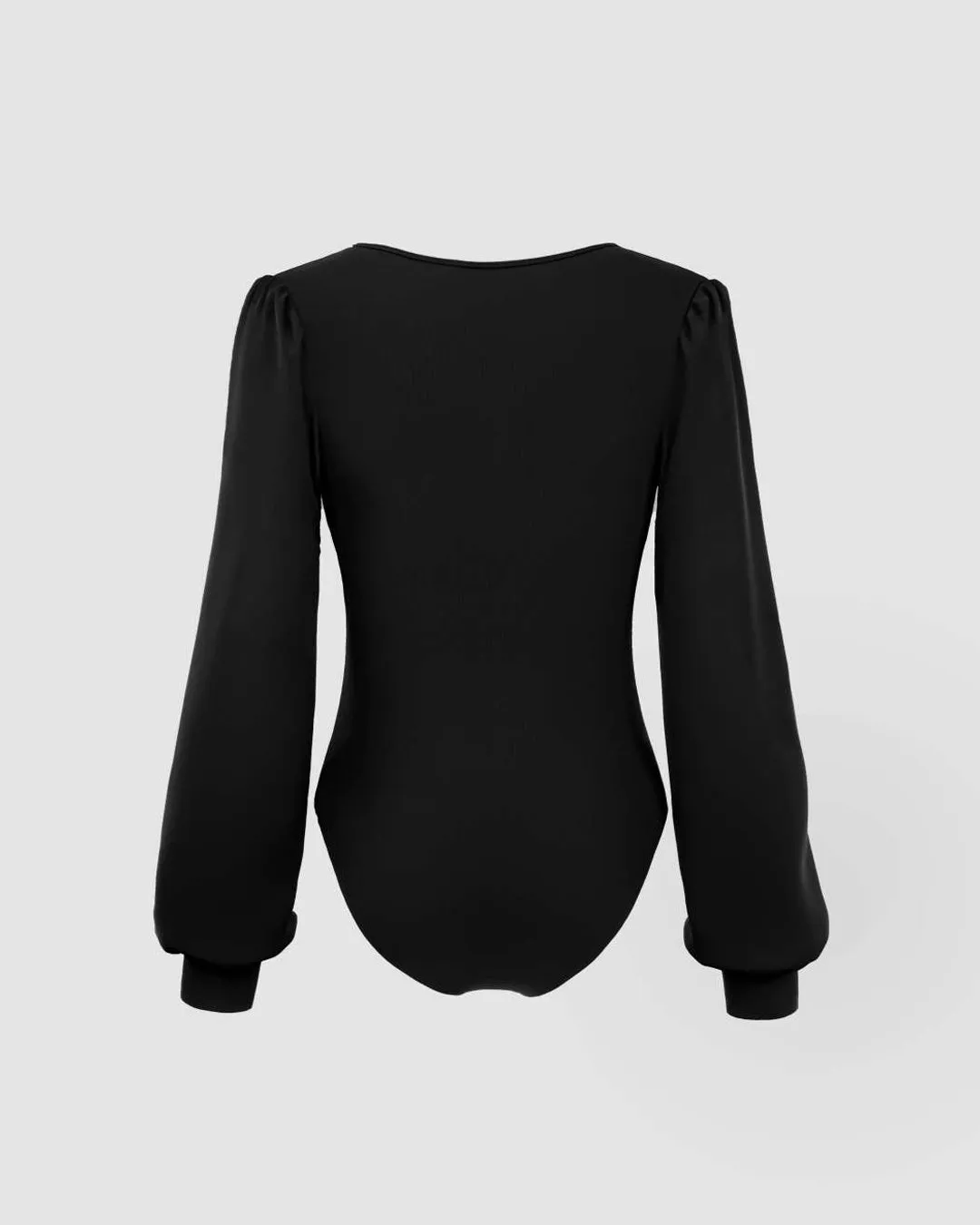 Plunging Neck Lantern Sleeve Black Bodysuit