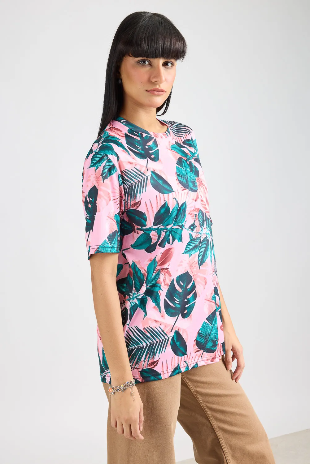 Printed Women's T-Shirt - Green/Pink