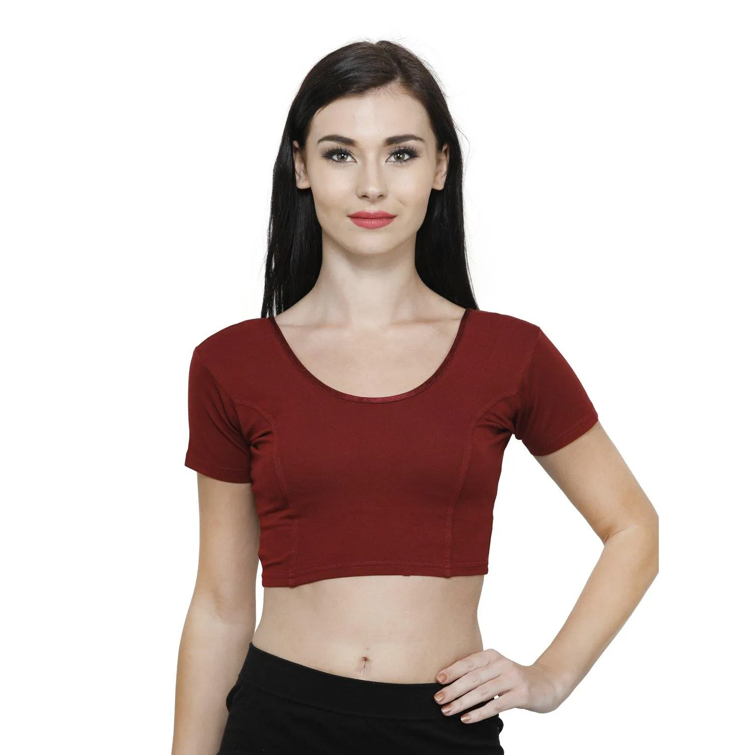 Vami Women's Cotton Stretchable Readymade Blouses - Maroon